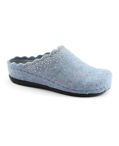 Chaussons femme feutre bleu céruléen Grunland Prau CI2632 pantoufles strass taille 37