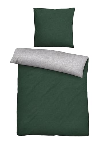 biberna Melange-Flanell Bettwäsche 0840500 Melange Uni 1x 135x200 cm + 1x 80x80 cm, dunkelgrün