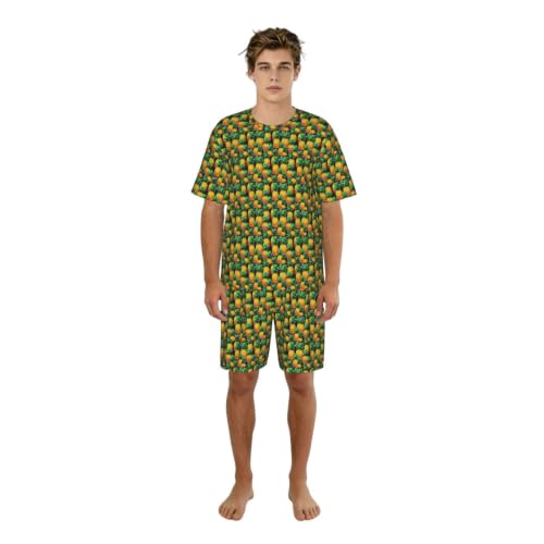 Pyjama court hommes motif ananas ensemble nuit été imprimé exotique