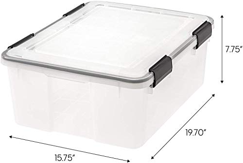 Image of IRIS USA WeatherPro 31 Qt Storage Bins with Lids, 6 Pack, BPA-Free Plastic Gasket Box with Tight Latch and Seal, Stackable Nestable Tote Tub - Clear /Black