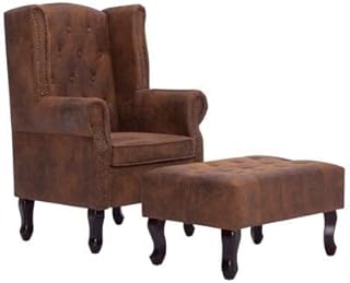 Willood Sessel mit Hocker aus Wildleder Retro-Design Gepolsterter Sessel Fernsehsessel im Wohnzimmer Braun