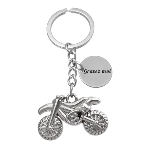 Porte-clés Moto Cross Argentée Gravure Personnalisée Sur Médaille