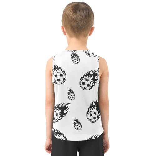 J JOYSAY Soccer Fire Black White Boys Tank Top Sleeveless Muscle Shirts Quick Dry Workout Active Sport Kids T-Shirts 3-15T3