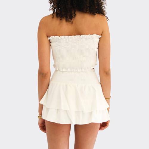 Faretumiya Women Y2k Layered Ruffle Mini Skirt High Waist Smocked Flowy Pleated Tiered A Line Boho Short Going Out Skirt4