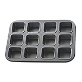 HOMOW Non-Stick Bakeware Brownie Bar Baking Pan, Mini Cheesecake Pan Cupcake Pan with Removable Bottom, Square Cake Pan,12-Cavity (13.8
