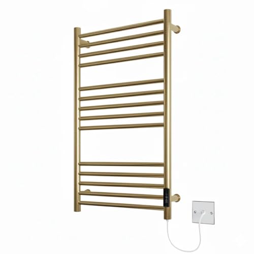 Manissa Siena Brushed Brass Stainless Steel Electric Heated Towel Rail 500mm W x 720mm H Energy Efficient Towel Radiator