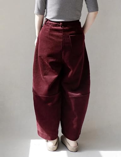 UANEO Womens Corduroy Pants Casual Relaxed Wide Leg Pleated Trousers Button Zipper Closure Pants with Pockets4