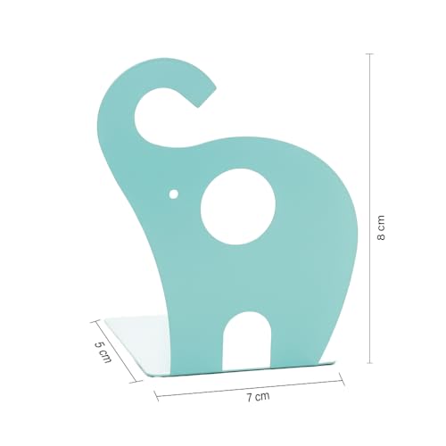 Image of oddpod Elephant Metal Bookends for Office Decor /Book Shelf /Living Room /Home Decor 1352 8.5 inch - Blue