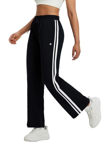Beleaf - Pantalones deportivos con forro polar para mujer, pierna recta, bolsillos con cremallera, pantalones deportivos para correr, pantalones deportivos con cordón, para viajes, trabajo casual