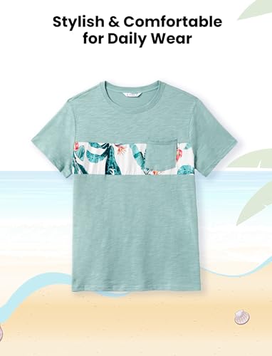 Image of PATPAT Family Matching Outfits Mommy and Me Dresses Floral Dress & Tee Sets | Couples Matching Outfits, Beach Vacation, Family Photoshoot, Drop Shoulder Design Dress, Cotton Blend T-shirts