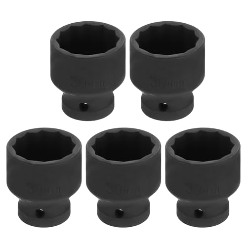 Image of HARFINGTON 5pcs 1 /2 inch Drive x 30mm Shallow Impact Socket 12-Point Metric CR-V Steel Spindle Nut Impact Flip Sleeve for Home Auto Nuts Bolts Repair
