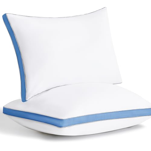 CozyLux Pillows Standard Size Set of 2, Soft Supportive 3D Down Alternative Bed Pillow for Sleeping 2 Pack Blue, Luxury Hotel Quality Gusseted Bedding Pillow for Back, Stomach or Side Sleepers 18x26