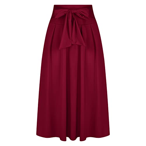 Women's Elegant High Waisted Skirt Tie Front Pleated Maxi Skirts Fashion Solid Color Flowy Swing Ankle Length Skirt3