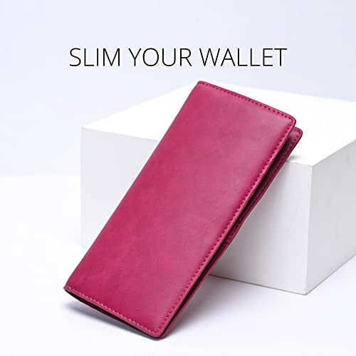Image of Alldaily Ultra Slim Thin Women Wallet RFID Blocking Credit Card Holder Bifold Long Ladies Billfold (Fuchsia Purple)
