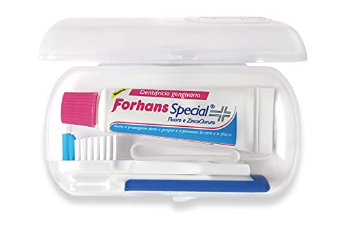 Forhans, Kit Tascabile da Viaggio, Confezione Composta da Dentifricio Gengivario Special con Zinco Cloruro e Spazzolino, Ideale Fuori Casa, per Igiene Orale, Gengive Sane, Dentifricio Formato 12,5 ml