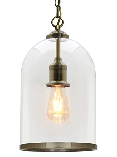 Antique Brass Pendant Light Glass Ceiling Lampshade Bell Vintage Chain Lantern H3054-F