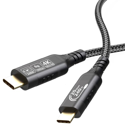 Ruipoo Câble USB C vers USB C 3M, 3.2 Gen 2x2, 20 Gbps, 240 W, Charge rapide 48 V/5 A, Transfert vidéo 5K à 60 Hz, Compatible Thunderbolt 3/4, Ordinateur, Téléphone, Tablette, Moniteur