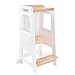 HARPPA Toddler Stools Helper with Adjustable Height and Anti-Slip Protection, Kids Standing Tower with Safety Rail, Kids Step Stool with Learning Chalkboard, Natural, White