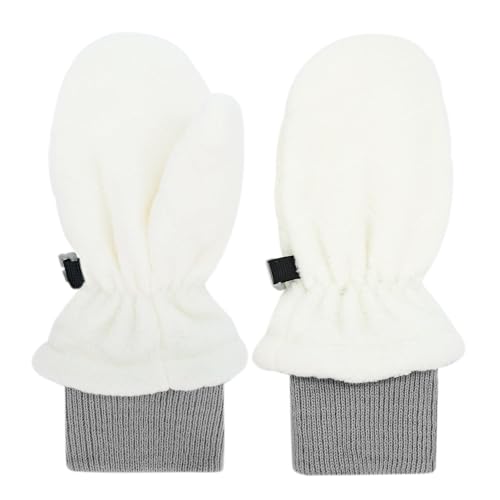 JAN & JUL Stay-On Winter Fleece Mittens with Ribbed Cuffs for Toddlers and Kids (Cream, Size L)