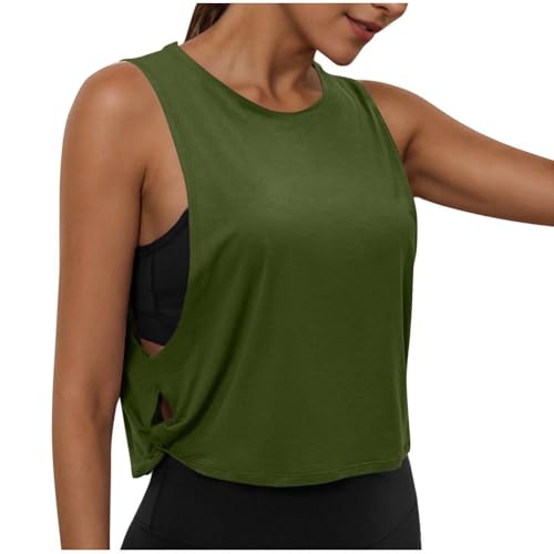 Gym Tops for Women UK Loose Basic Vest Sleeveless T-Shirts Athletic Tank Top Quick Dry Yoga Tees Workout Sports Tops for Fitness Running Walking Army Green