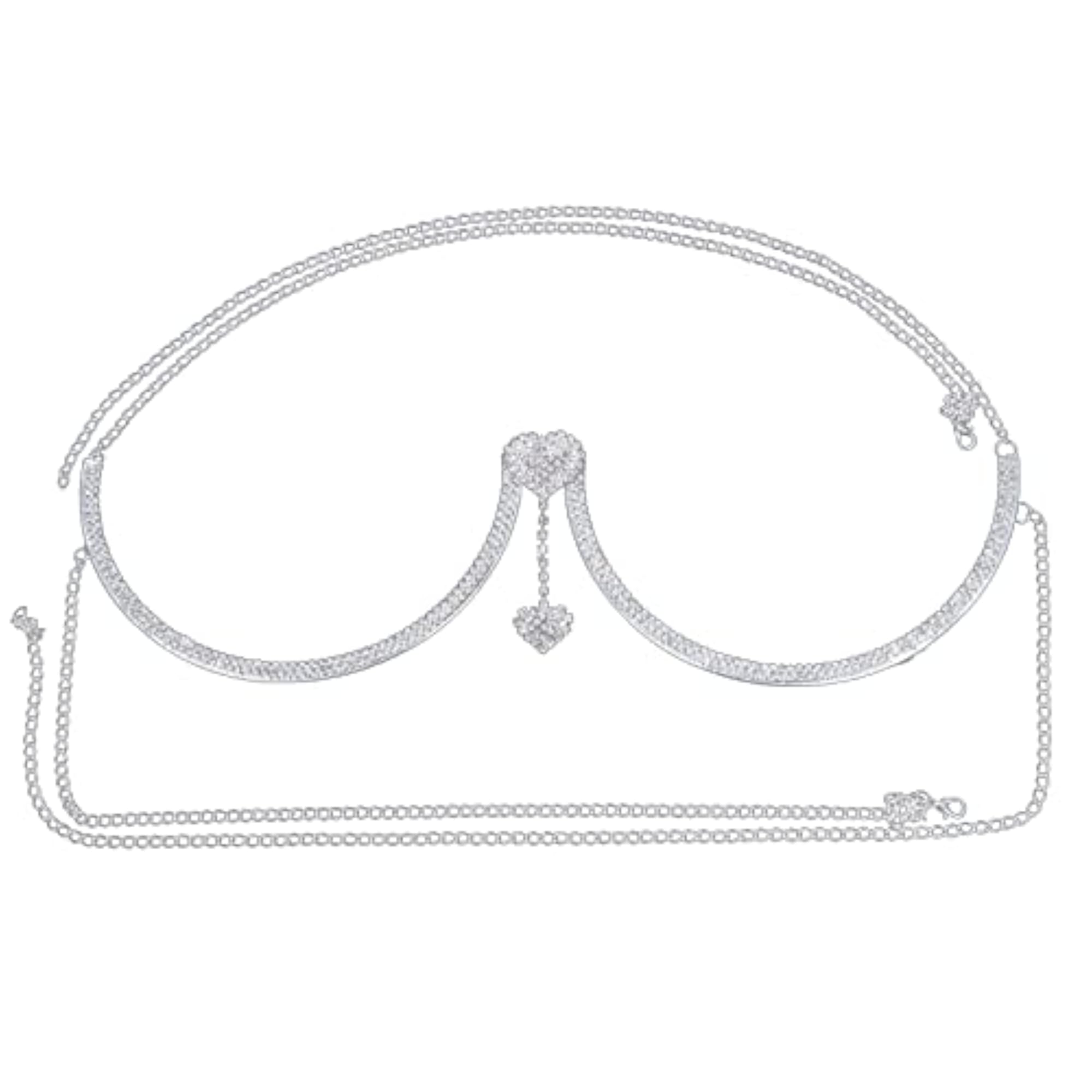 Rhinestone Heart Pendant Chest Holder Chain for Women