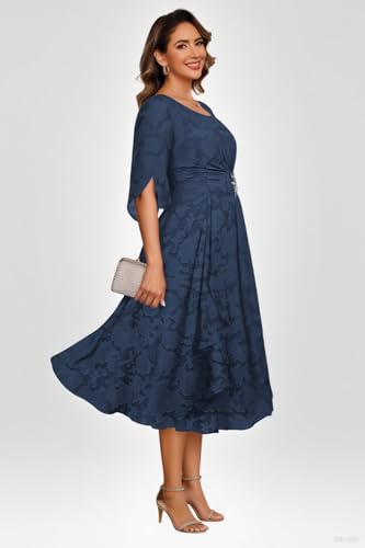 Noras dress Burnt Floral Mother of Bride Dresses for Wedding Ruffle Cap Sleeves Tea Length Mother Dress Formal NO3273