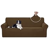 U-NICE HOME Funda elástica para sofá para sofá de 3 cojines con protector de muebles elástico en la parte inferior para perros, marrón)