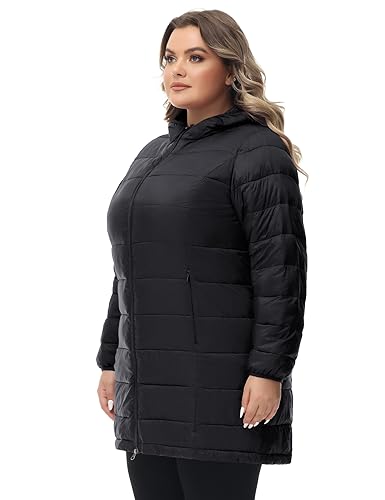 ROYAL MATRIX Women's Plus Size Puffer Jacket Packable Lightweight Hooded Quilted Spring Fall Long Puffer Coat2