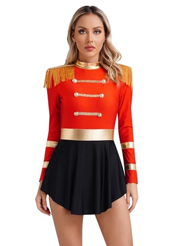 Nyeemya Disfarce de Domada de Circo para Mulher, Vestido de Lentejuelas de Dança, Festa, Cosplay, Showman para Halloween, Carnaval, Natal, Vestido de Fantasia Vermelho Tamanho S