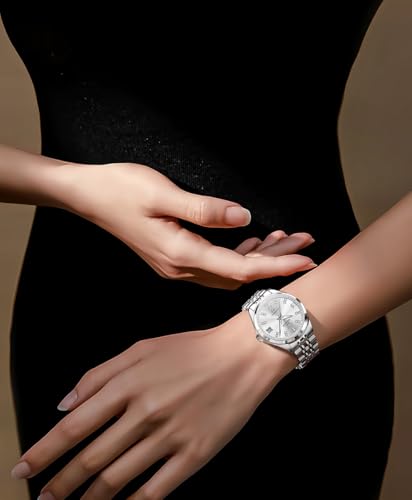 Image of OLEVS Womens Automatic Watch Diamond Luxury Date Ladies Dress Classic Self Winding Wrist Watches
