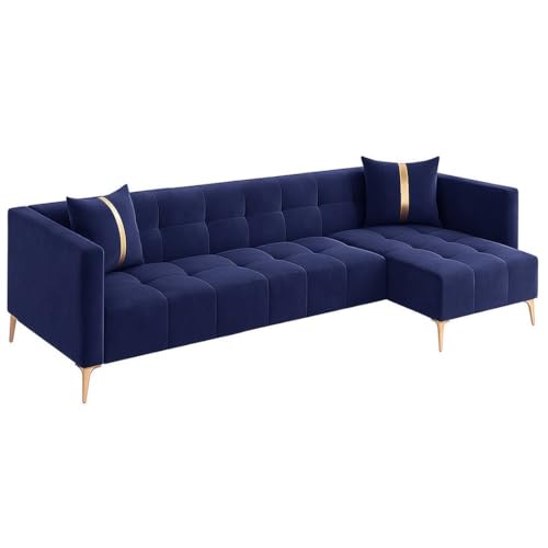 Image of FURNY Styliving 6 Seater Fabric RHS L Shape Sofa Set (Blue) with Golden Finish Legs | Durable & Comfortable | Ideal for Living Room