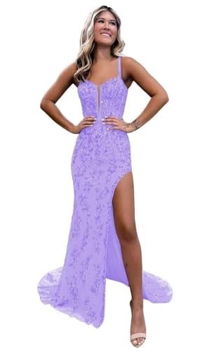 Image of Floral Sequin Prom Dresses Tulle 2026 Mermaid Long Corset Formal Evening Gowns with Slit