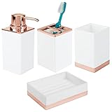 mDesign Square Plastic Bathroom Vanity Countertop Accessory Set - Includes Soap Dispenser Pump,...