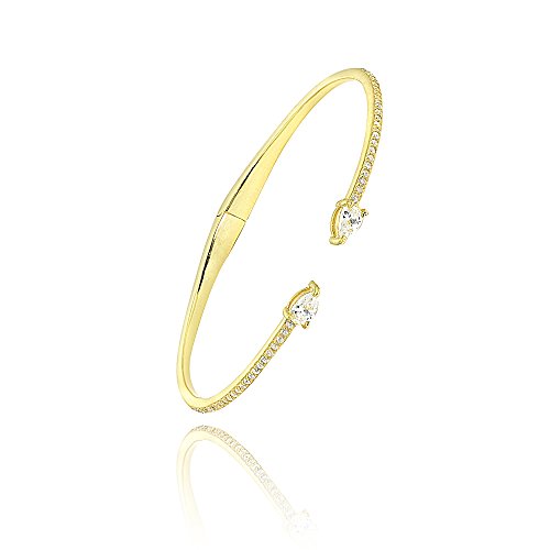 Image of Sterling Silver Cubic Zirconia Teardrop Dainty Fashion CZ Cuff Bangle Bracelet for Women