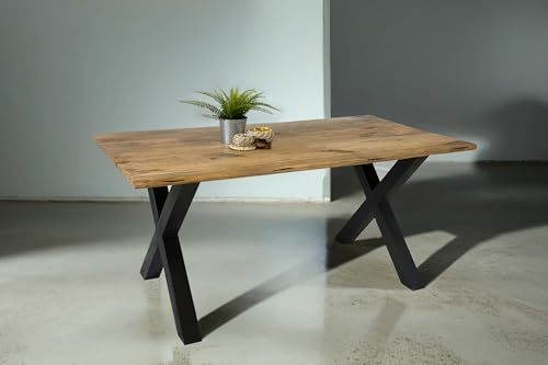 SAM Esstisch Tiger 180 x 90 cm, Mangoholz massiv & naturfarben, Baumkantentisch mit X-Metallgestell in Schwarz, echte Baumkante, Esszimmertisch in Vintage-Optik SAM Esstisch Tiger 180 x 90 cm, Mangoholz massiv & naturfarben, Baumkantentisch mit X-Metallgestell in Schwarz, echte Baumkante, Esszimmertisch in Vintage-Optik