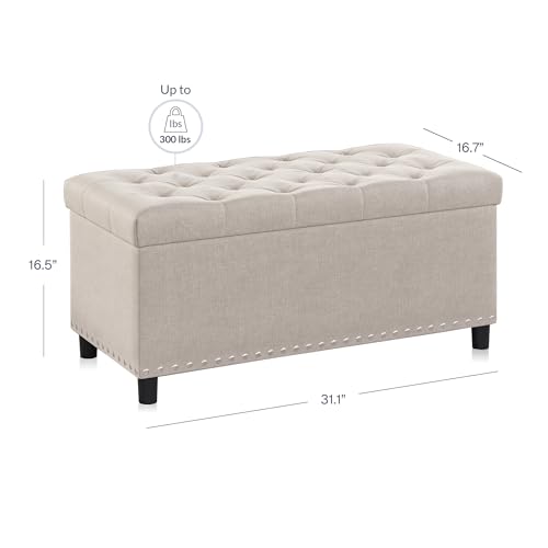 Image of BELLEZE Storage Ottoman, Tufted Ottoman with Close Hinge, Foot Rest for Living Room (Beige, 31 inch)
