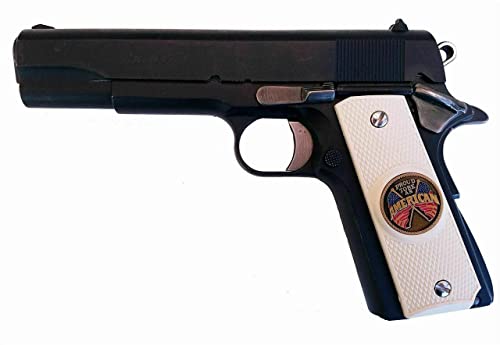 Garrison Grip 1911 Colt A1 Full Size And Clones (Grips Only) With Proud To Be An American Colored Medallion Set In Solid White Ivory Colored Abs #TOP2