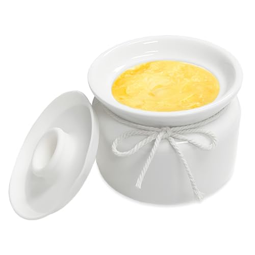 MeYuxg Piatto per Burro Francese, Piatto per Burro in Ceramica Bianca, Piatto per Burro con Coperchio, Piatto per Burro Francese da 300 ml, Portaburro in Porcellana Contiene Burro Fresco e Spalmabile