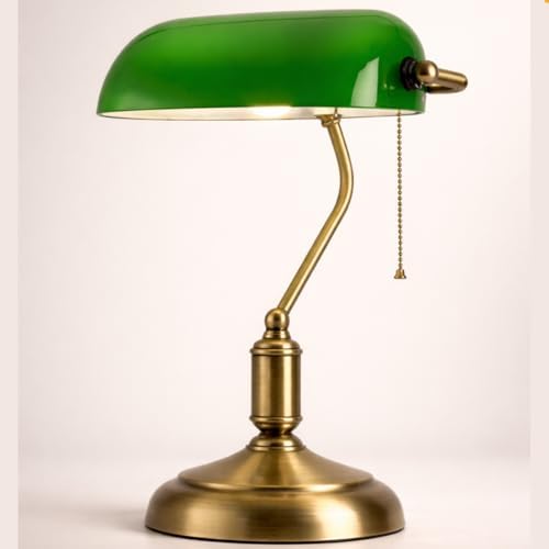 Abajur Vintage Luminária de Mesa Estilo Banqueiro Inglês Verde Cl...
