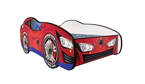 Topbeds Lit de voiture avec sommier à lattes pour garçons et filles, Super Heroes (Spider Car, 140 x 70 cm)
