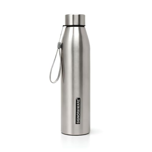 Image of Signoraware Messi Stainless Steel Water Bottle With Hanging Strip,(1 Ltr, Steel), Airtight & Leakproof, Lightweight & Easy to Carry, Stylish Bottle for Office, School, Gym, Travel & Outdoor Use