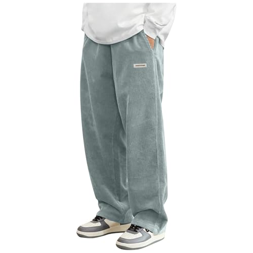 Corduroy Pants Men Baggy Drawstring Elastic Waist Straight Leg Pants Fall Open Bottom Lounge Trousers with Pockets2