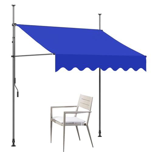 Store terrasse télescopique bleu 350x120 avec manivelle et support