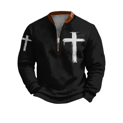 Aimery Mens Christian Sweatshirts Casual 1/4 Zip Jacket Jesus Cross Print Sweatshirt Fall Christian Sweatshirts For Men