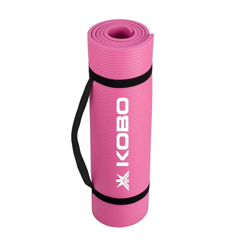 Image of Kobo NBR Multi-use Thick Non-Slip and Anti-Tear Exercise Athletica Yoga Mat with Carrying Strap for Hot Yoga and The Gym, Home Workout, Pilates, Physio, and Camping for Men & Women