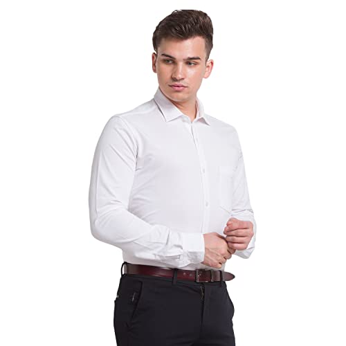 Image of Park Avenue Men's Cotton Blend Solid Pattern Slim Fit Narrow Collar Full Sleeve Formal Shirt