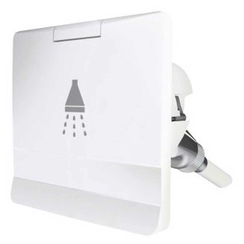 Pommeau de douche blanc, flexible 3m encastré et cache carré mural anti-calcaire longue durée