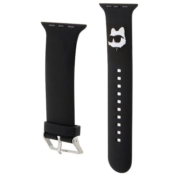 KARL LAGERFELD KLAWMSLCNK Correa de reloj para Apple Watch 38/40/41 mm, correa negra 3D de goma Choupette Heads, Silicona