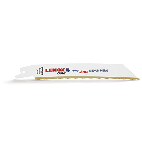 LENOX Tools 21083B618GR Gold Power Arc Reciprocating Saw Blade, For Medium Metal, Sheet Metal Cutting, 6-inch, 18 TPI, 25-Pack
