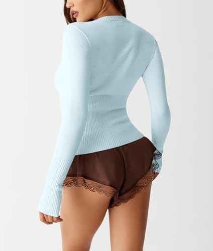 Image of BAIGRAM Women Open Front Button Cropped Cardigan Fall Lightweight Soft Knit Sweaters Long Sleeve Fitted Casual Tops